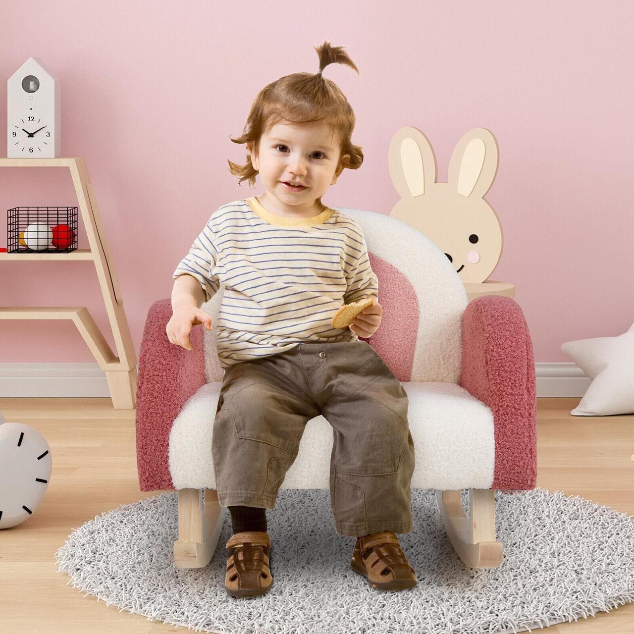 Alt view image 2 of 7 - SlickBlue Kids Rocking Chair Children Velvet Upholstered Sofa with Solid Wood Legs