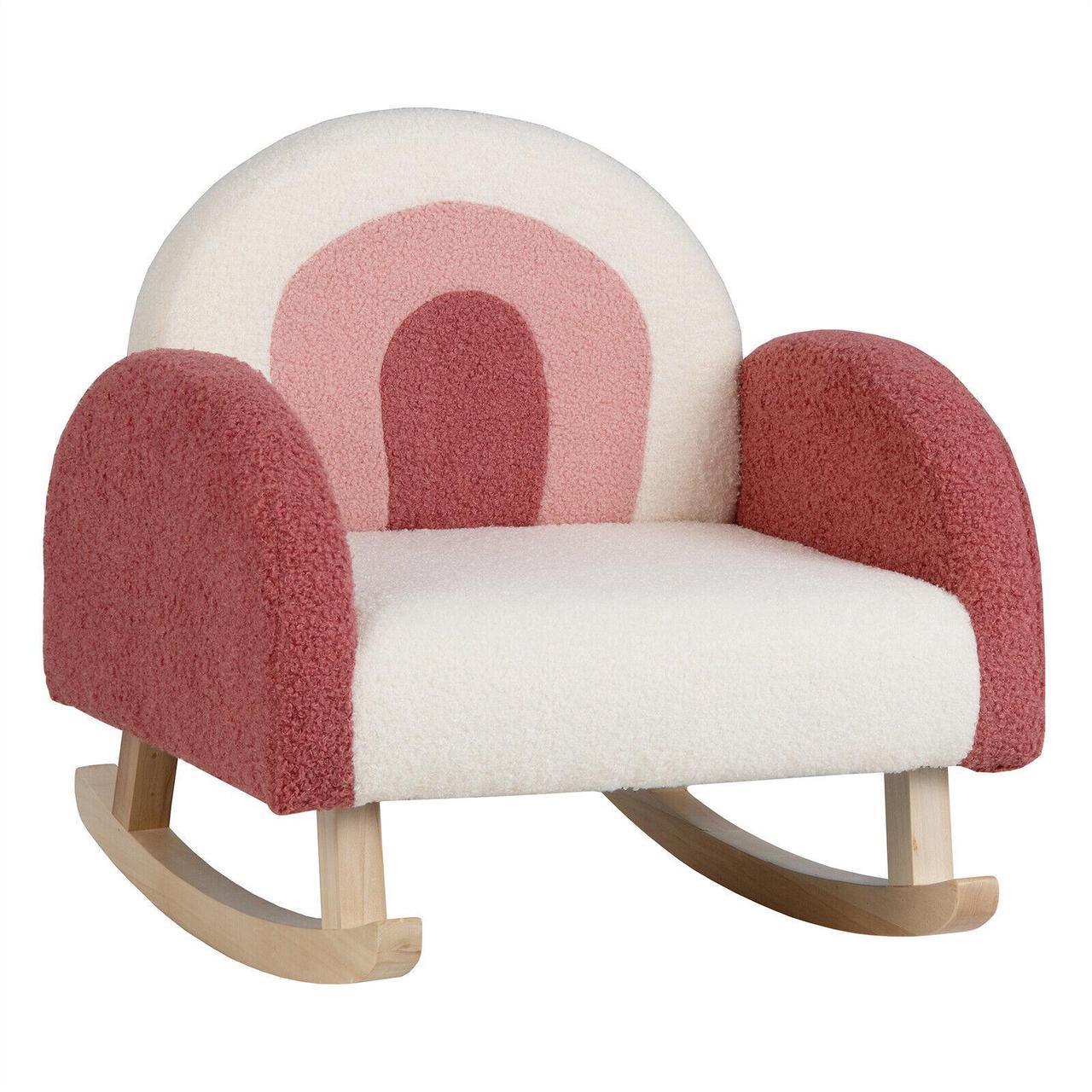 Main image of SlickBlue Kids Rocking Chair Children Velvet Upholstered Sofa with Solid Wood Legs