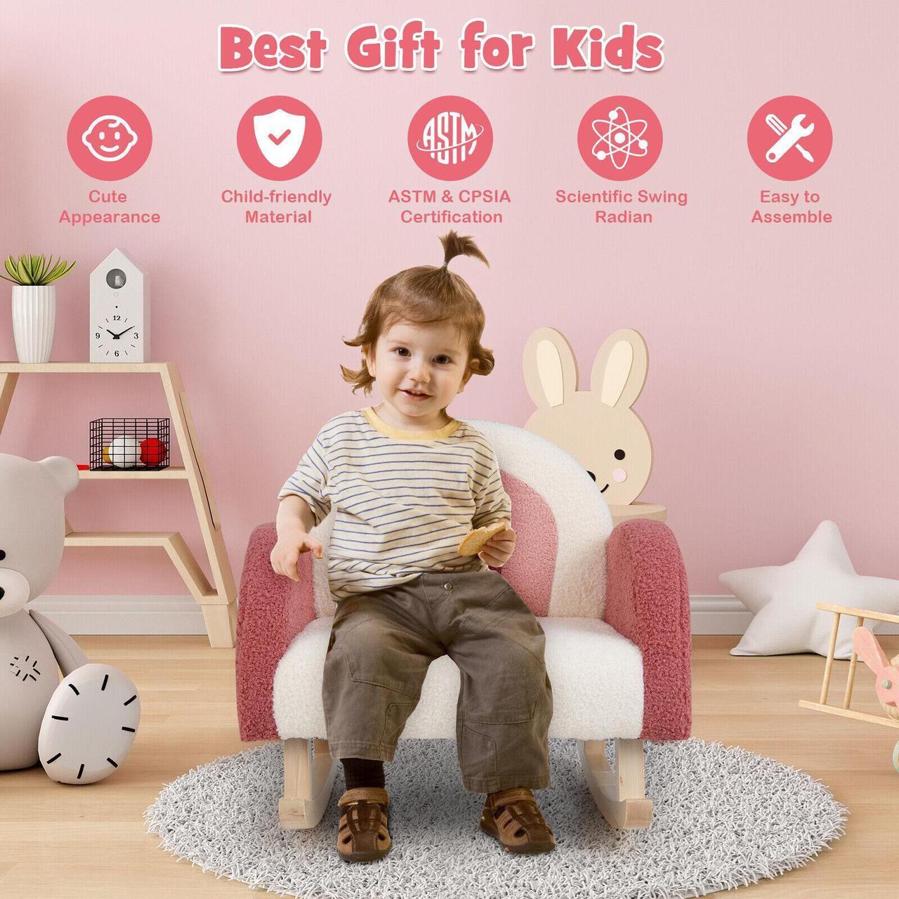 Alt view image 5 of 7 - SlickBlue Kids Rocking Chair Children Velvet Upholstered Sofa with Solid Wood Legs