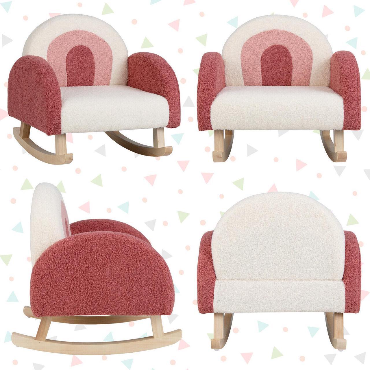 Alt view image 7 of 7 - SlickBlue Kids Rocking Chair Children Velvet Upholstered Sofa with Solid Wood Legs