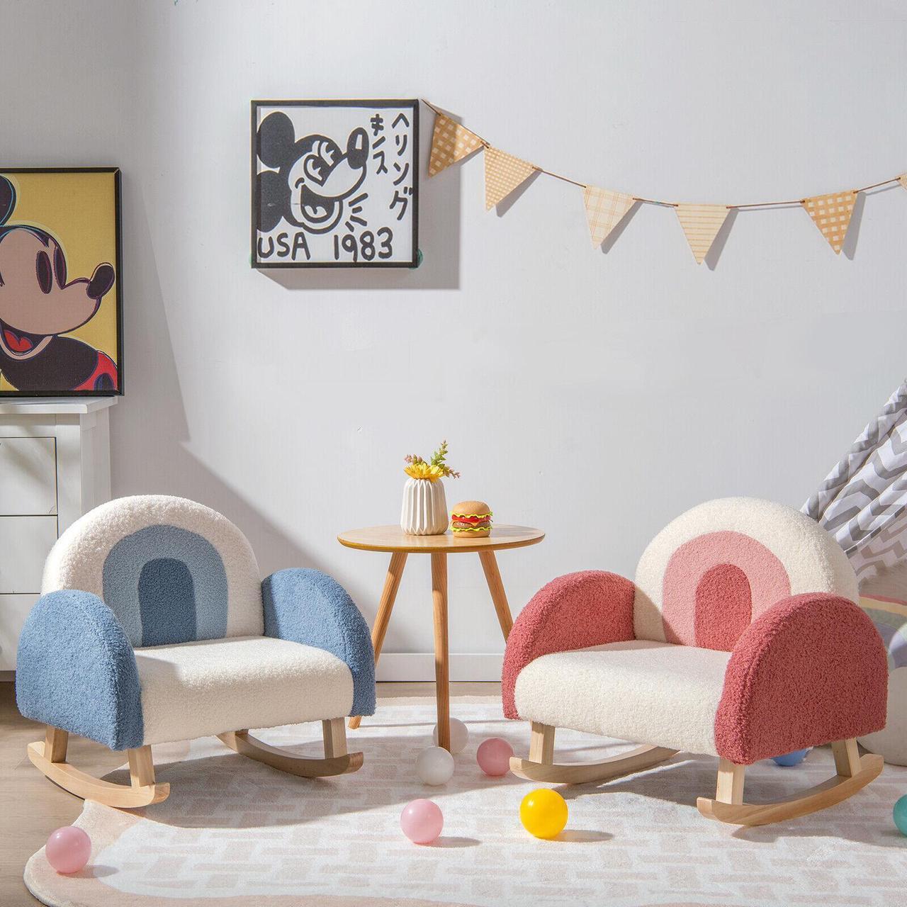 Alt view image 6 of 7 - SlickBlue Kids Rocking Chair Children Velvet Upholstered Sofa with Solid Wood Legs