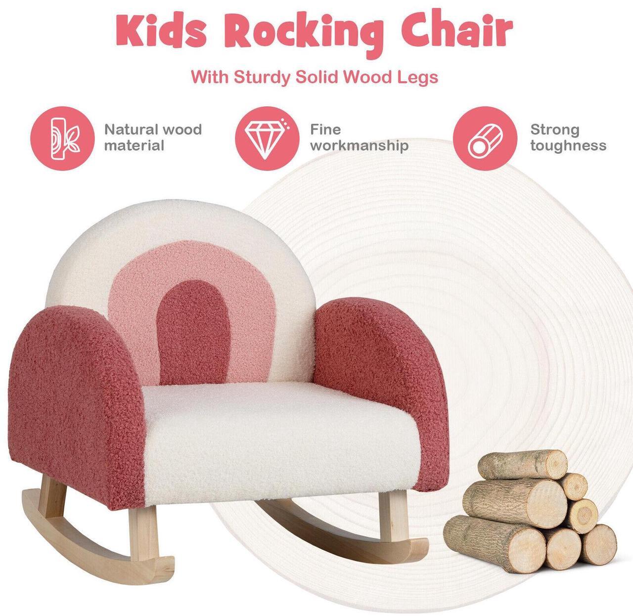 Alt view image 3 of 7 - SlickBlue Kids Rocking Chair Children Velvet Upholstered Sofa with Solid Wood Legs