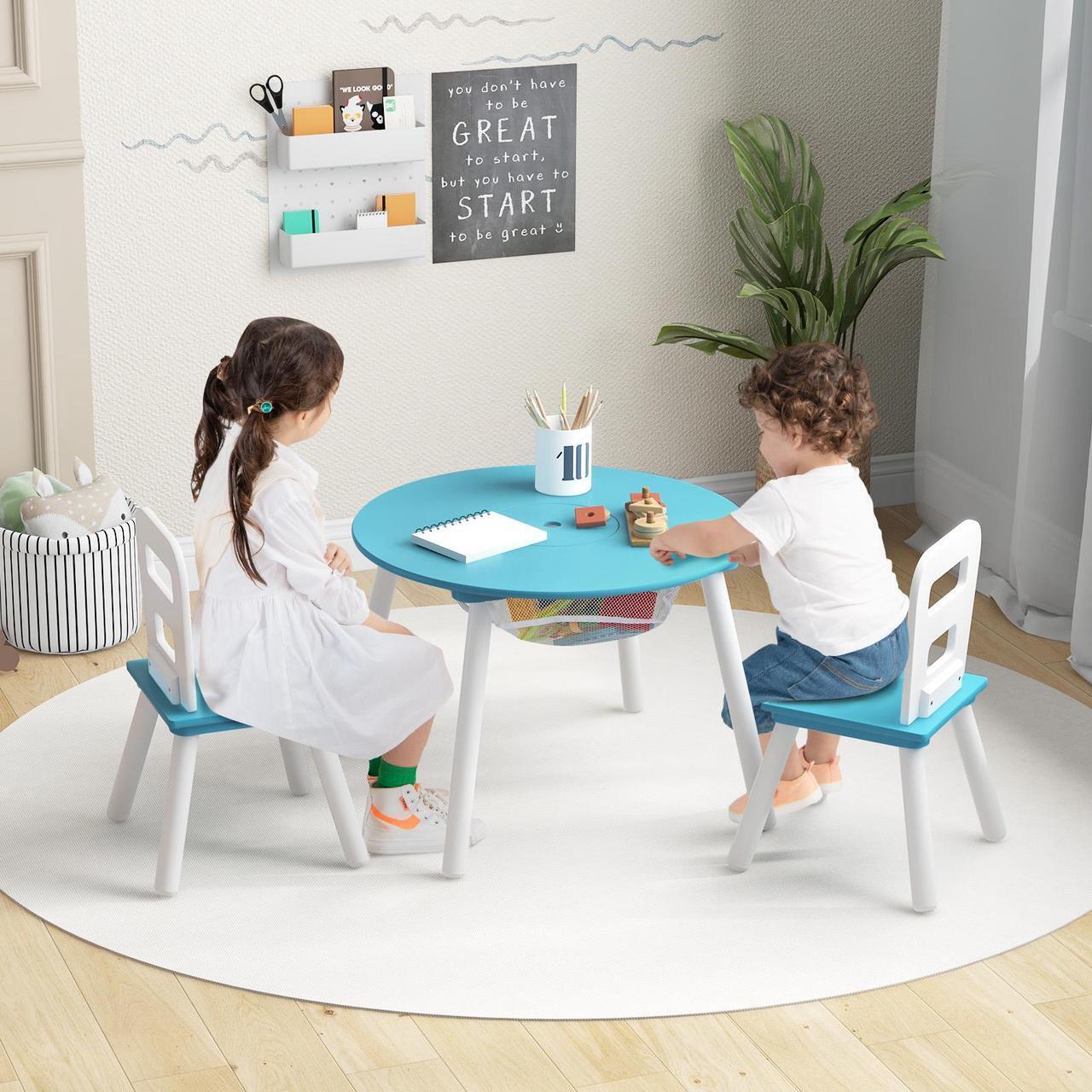 Alt view image 2 of 6 - SlickBlue Wood Activity Kids Table and Chair Set with Center Mesh Storage