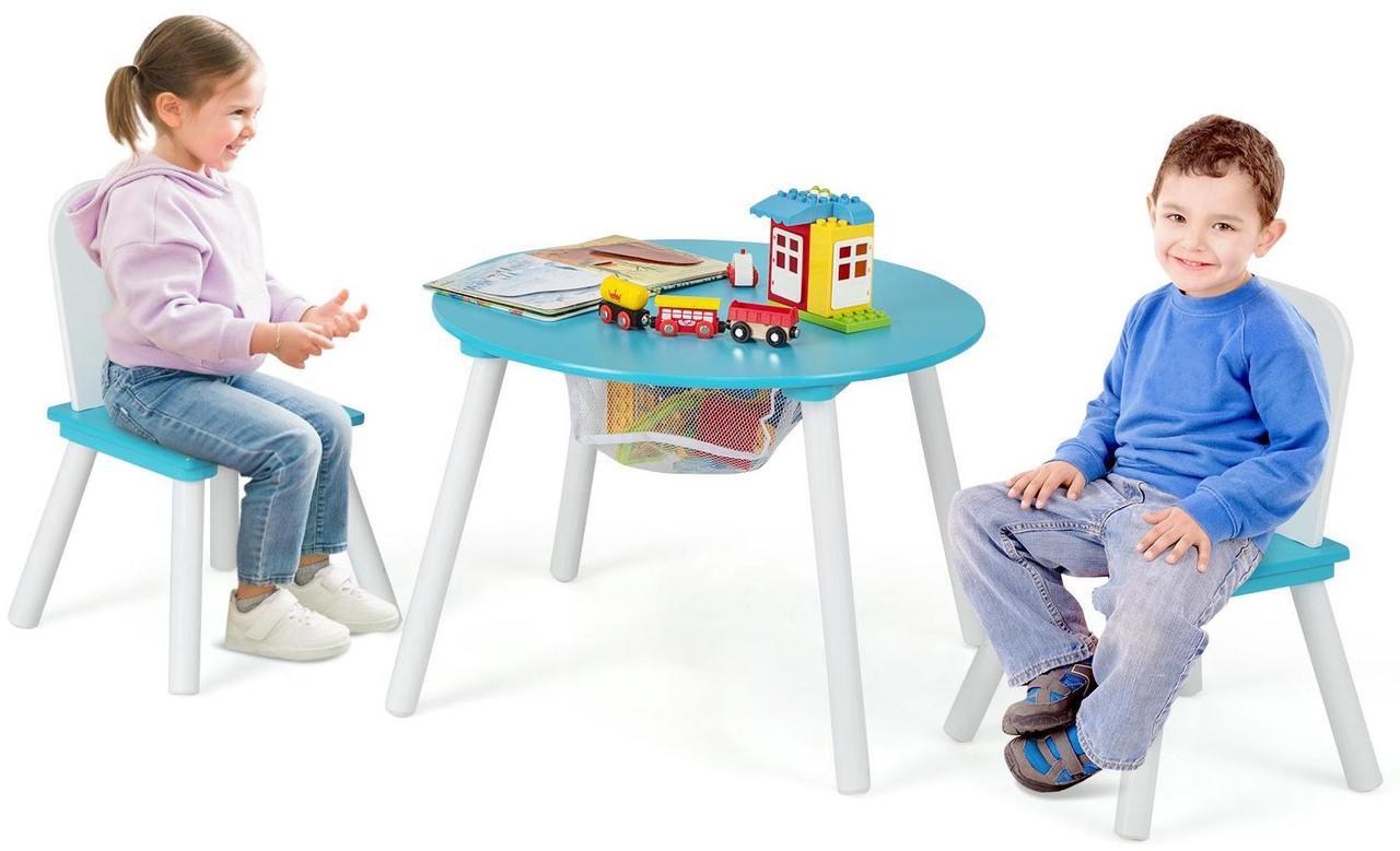 Alt view image 3 of 6 - SlickBlue Wood Activity Kids Table and Chair Set with Center Mesh Storage