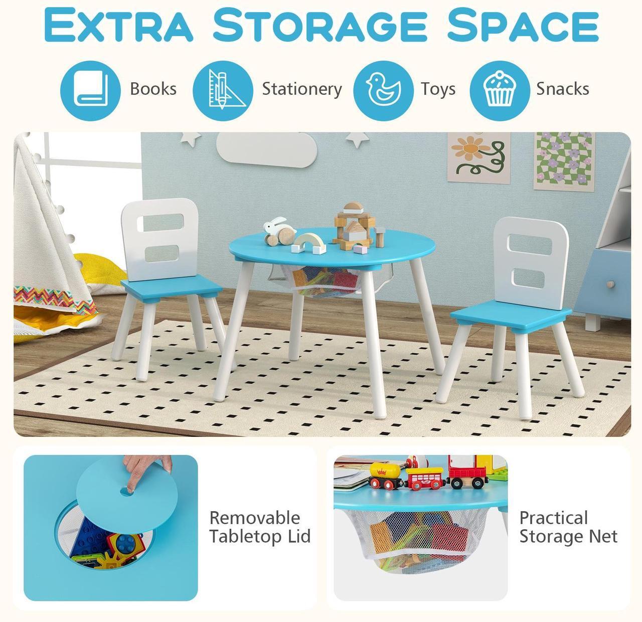 Alt view image 5 of 6 - SlickBlue Wood Activity Kids Table and Chair Set with Center Mesh Storage