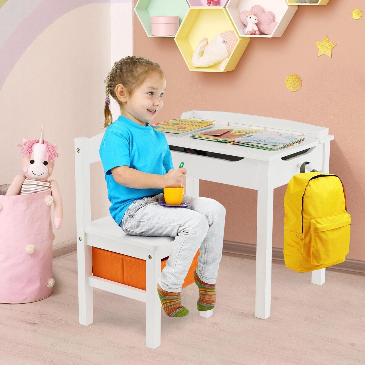 Alt view image 6 of 7 - SlickBlue Wood Activity Kids Table and Chair Set with Storage Space