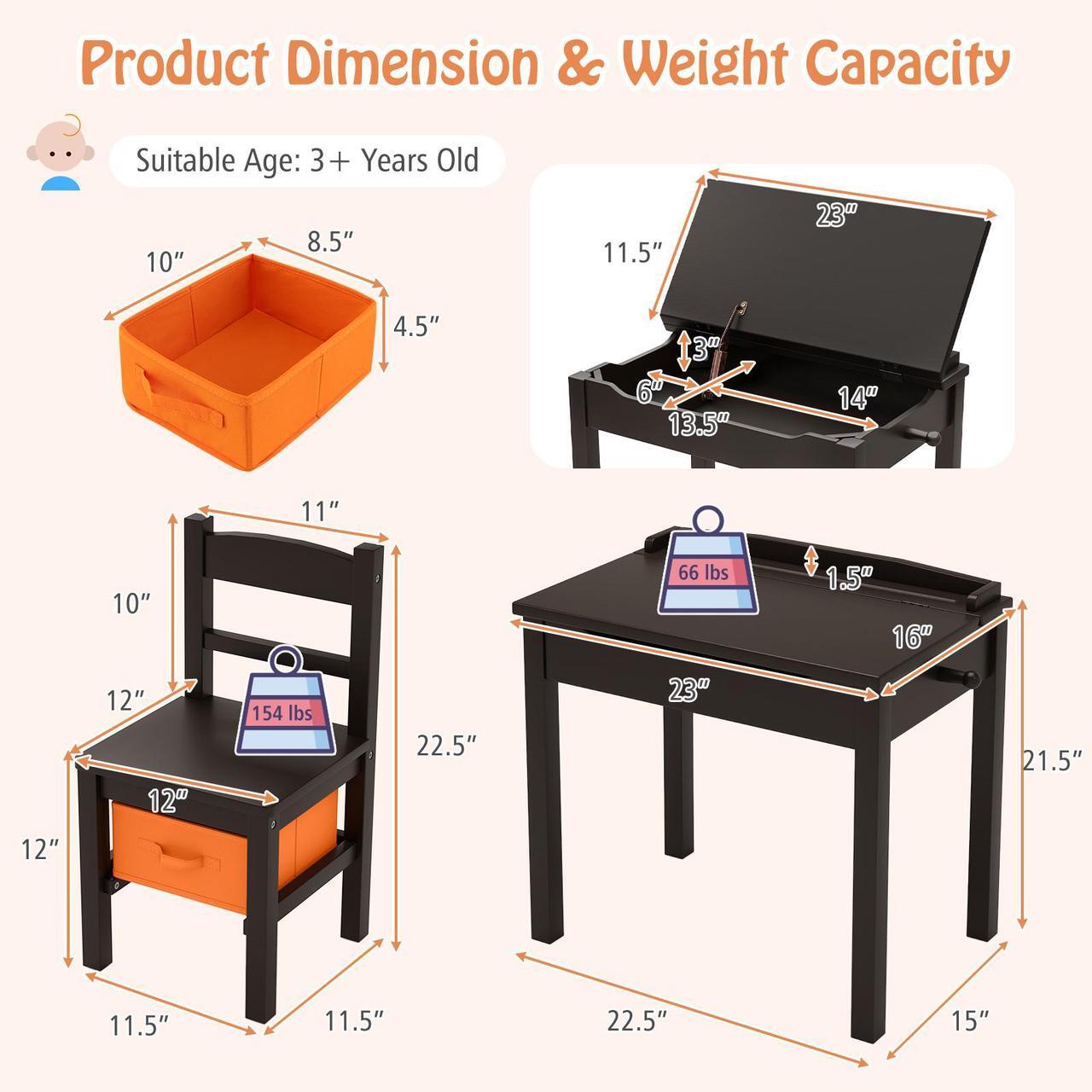 Alt view image 4 of 7 - SlickBlue Wood Activity Kids Table and Chair Set with Storage Space