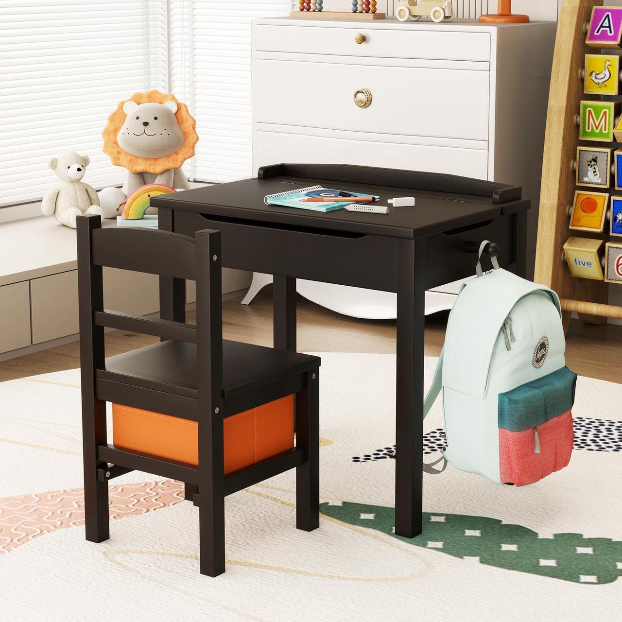Alt view image 2 of 7 - SlickBlue Wood Activity Kids Table and Chair Set with Storage Space