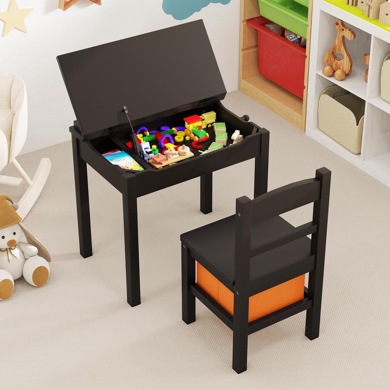 Alt view image 5 of 7 - SlickBlue Wood Activity Kids Table and Chair Set with Storage Space
