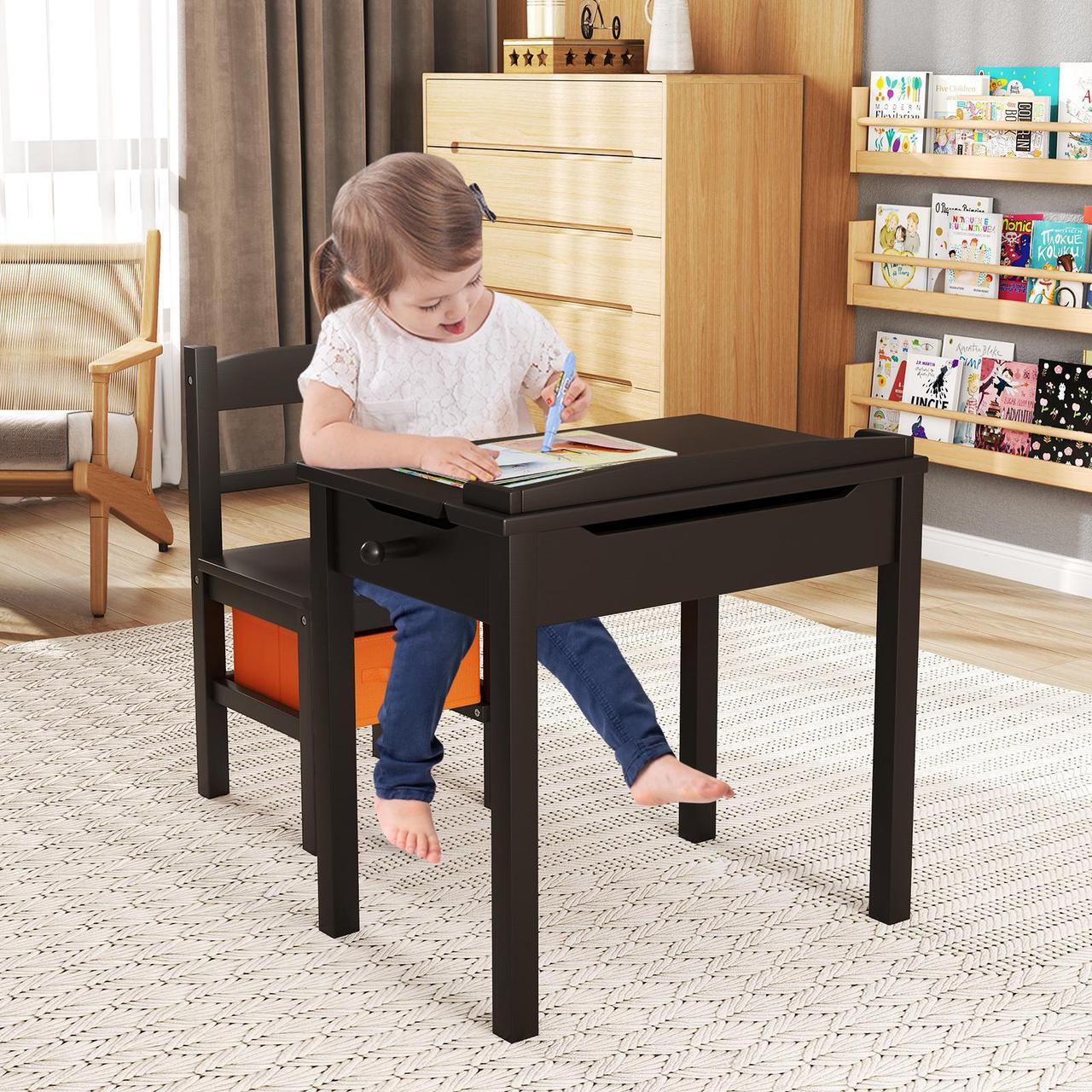 Alt view image 6 of 7 - SlickBlue Wood Activity Kids Table and Chair Set with Storage Space
