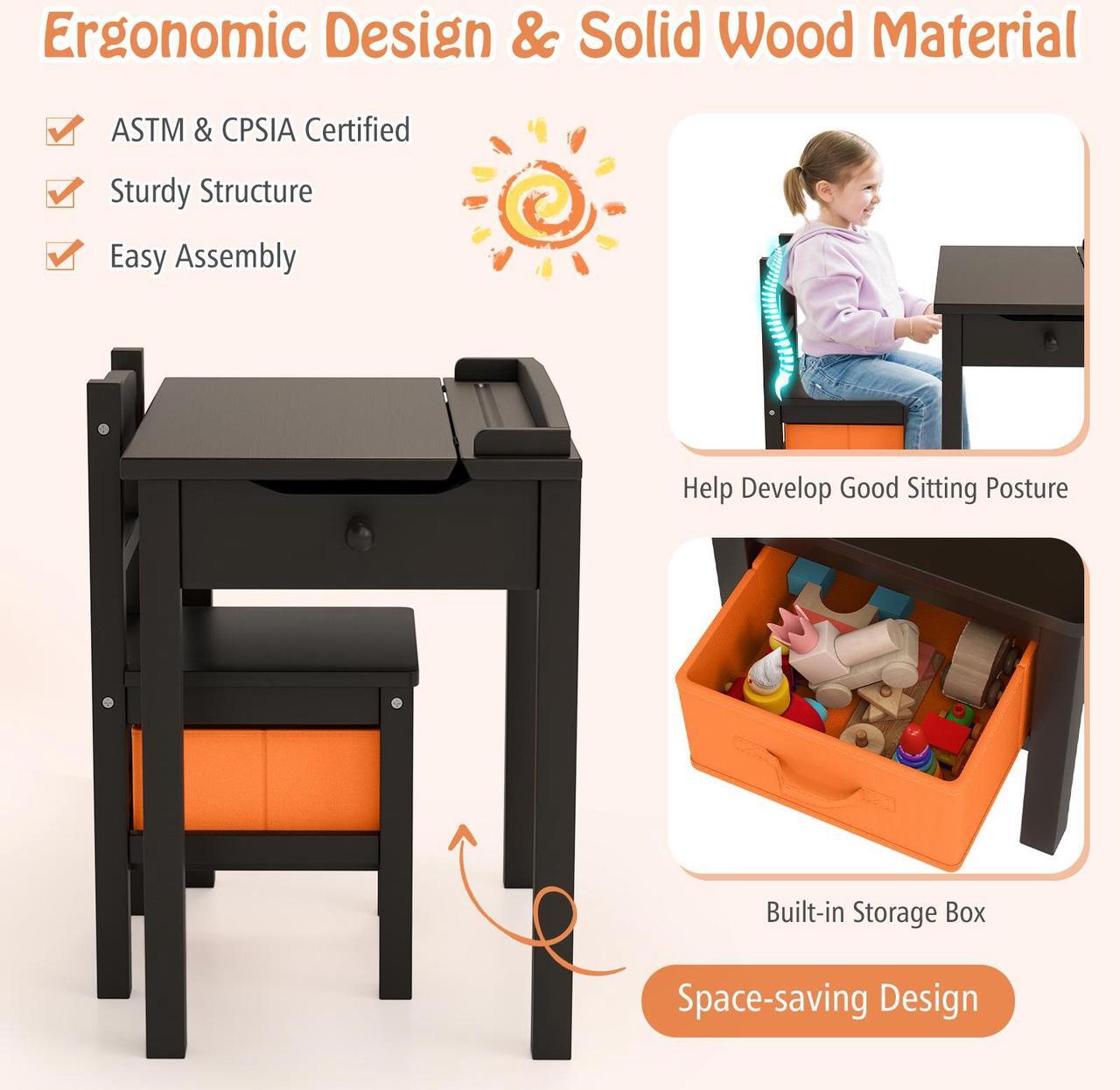 Alt view image 7 of 7 - SlickBlue Wood Activity Kids Table and Chair Set with Storage Space