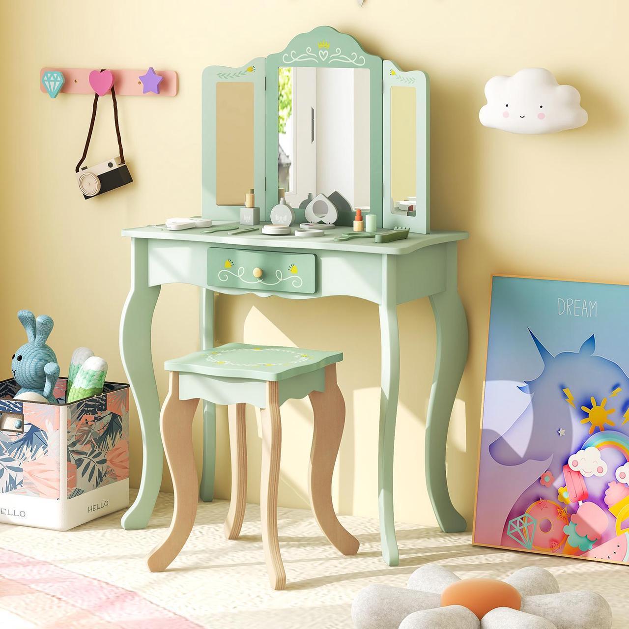 Alt view image 2 of 7 - SlickBlue Kids Vanity Set with Tri-folding Mirror