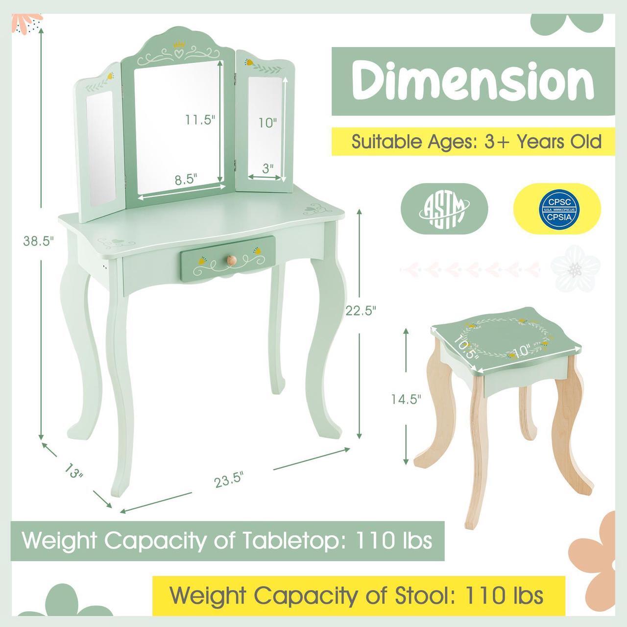 Alt view image 4 of 7 - SlickBlue Kids Vanity Set with Tri-folding Mirror