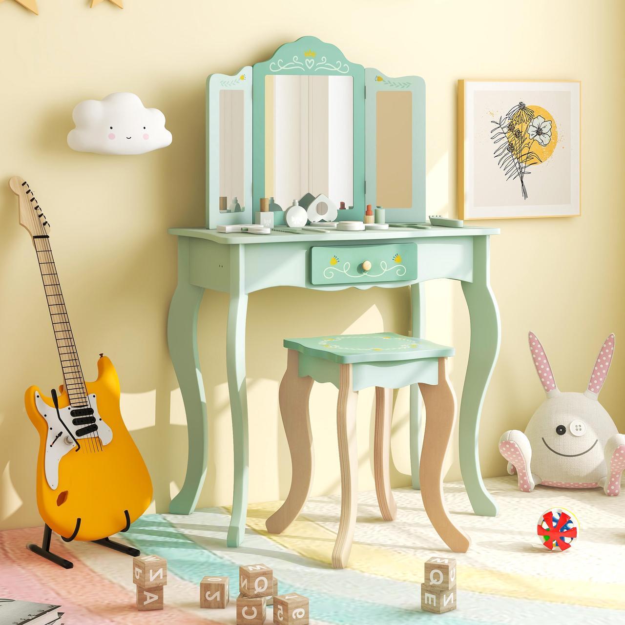 Alt view image 3 of 7 - SlickBlue Kids Vanity Set with Tri-folding Mirror