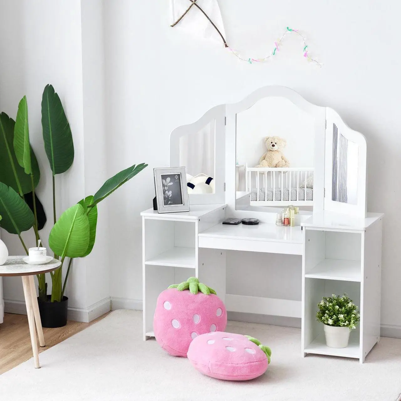 Alt view image 2 of 7 - SlickBlue Kids Tri Folding Mirror Makeup Dressing Vanity Table Set