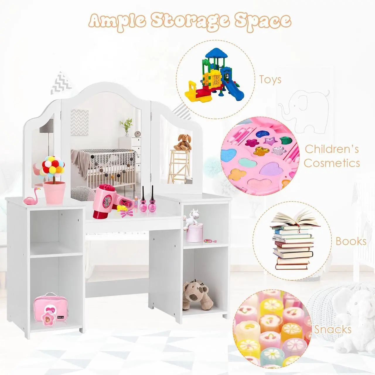 Alt view image 6 of 7 - SlickBlue Kids Tri Folding Mirror Makeup Dressing Vanity Table Set