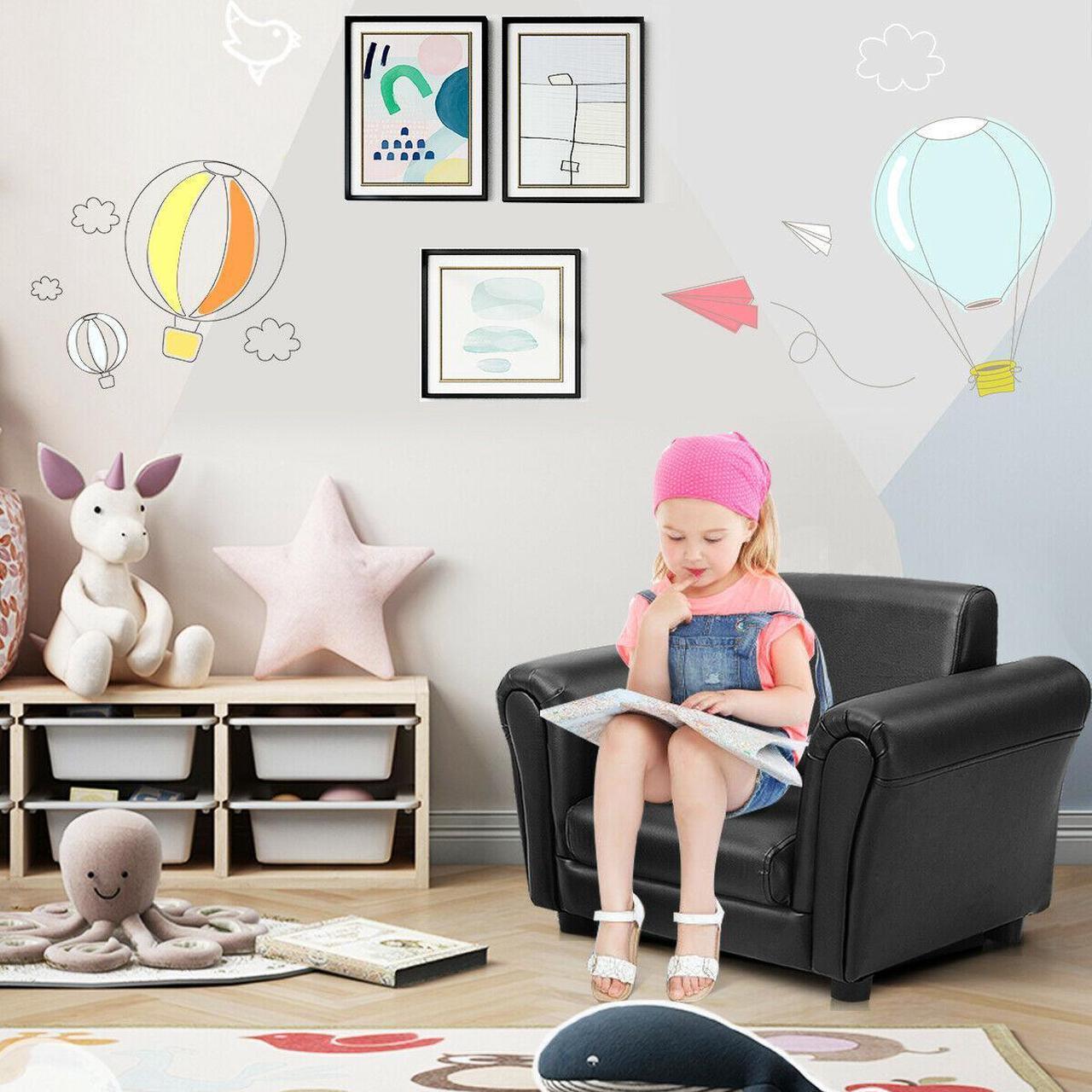 Alt view image 2 of 7 - SlickBlue Kids Single Armrest Couch Sofa with Ottoman