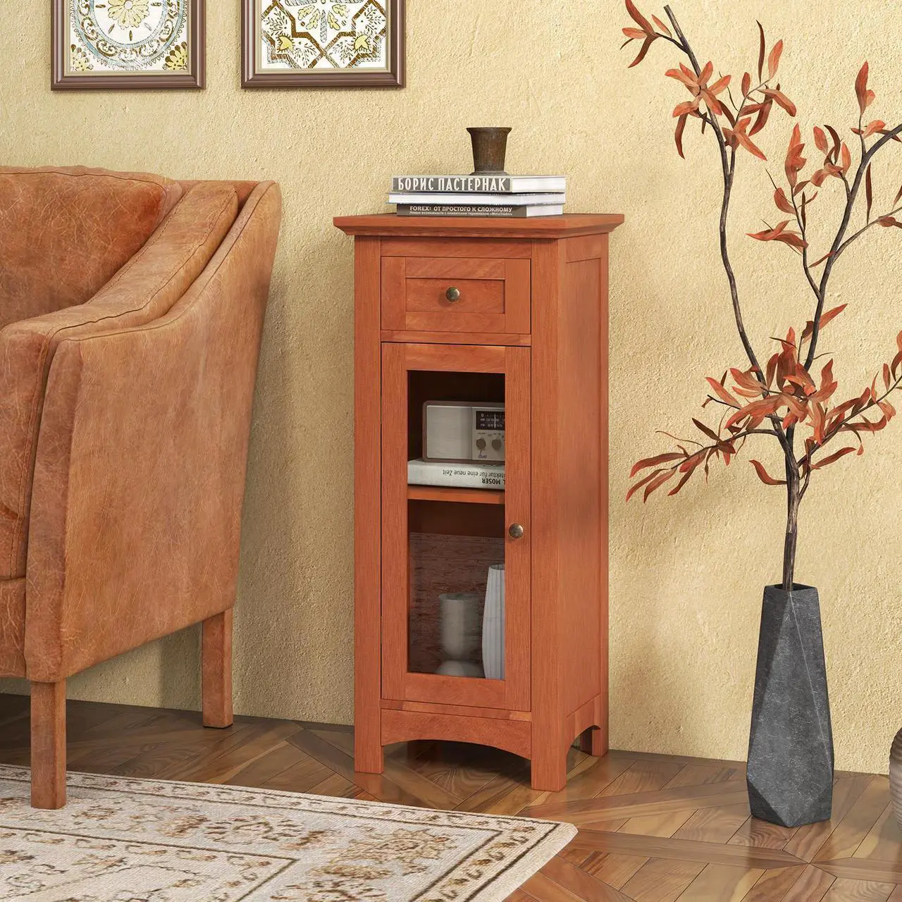 Alt view image 6 of 7 - SlickBlue Bathroom Freestanding Storage Cabinet with Single Glass Door