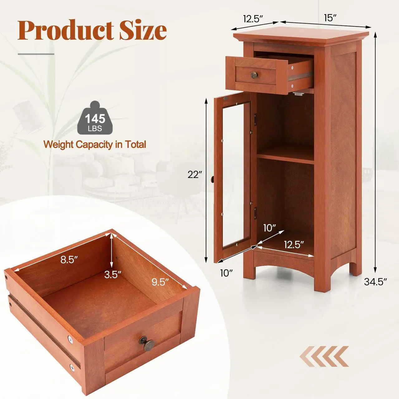 Alt view image 5 of 7 - SlickBlue Bathroom Freestanding Storage Cabinet with Single Glass Door