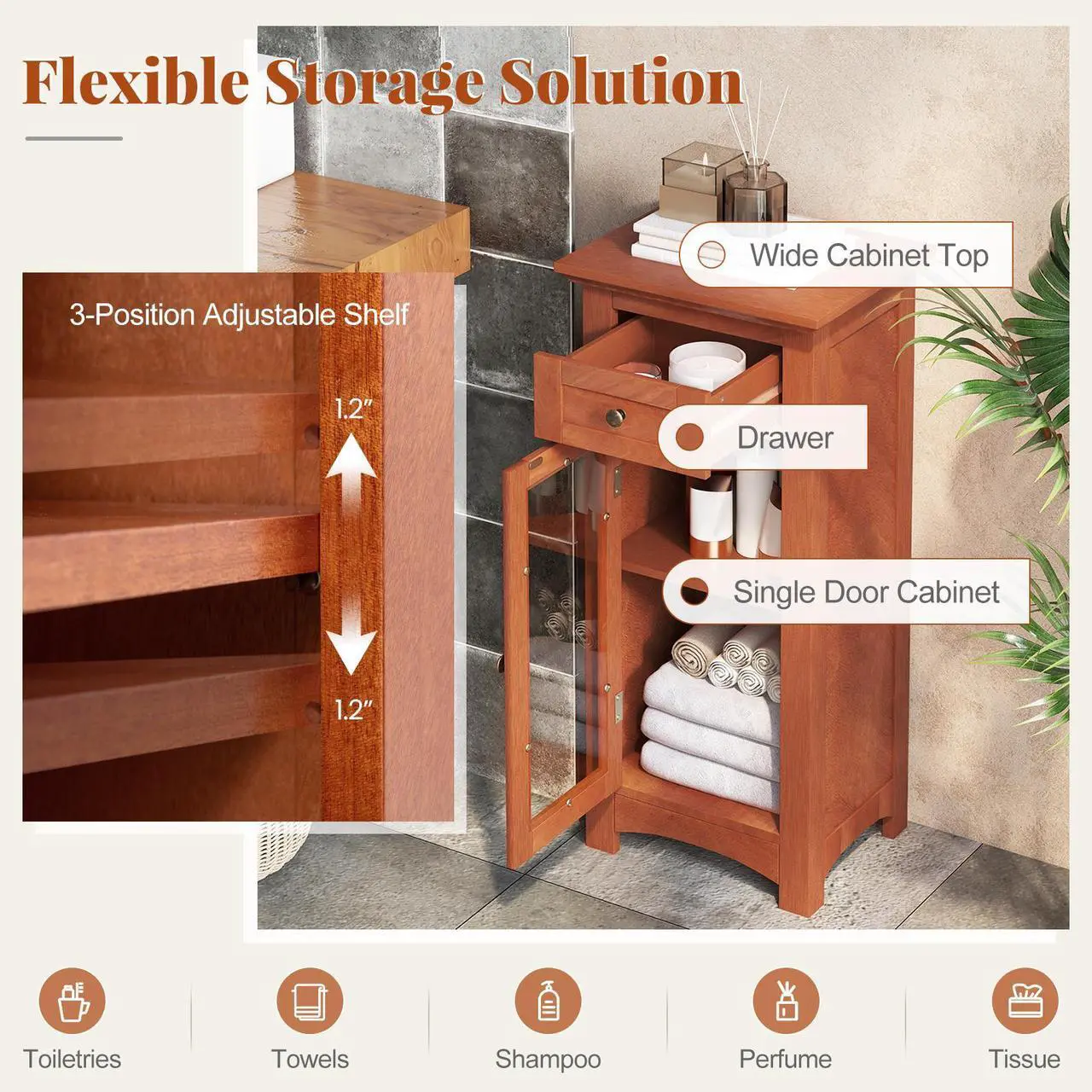 Alt view image 7 of 7 - SlickBlue Bathroom Freestanding Storage Cabinet with Single Glass Door