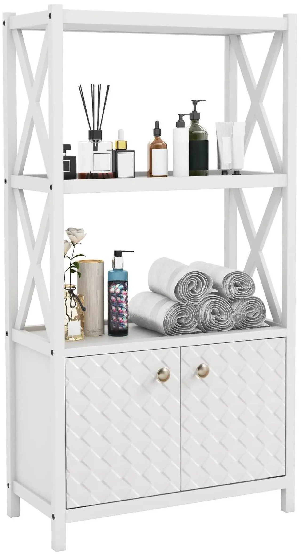 Main image of SlickBlue Bathroom Storage Cabinet with Open Shelves and Double Doors