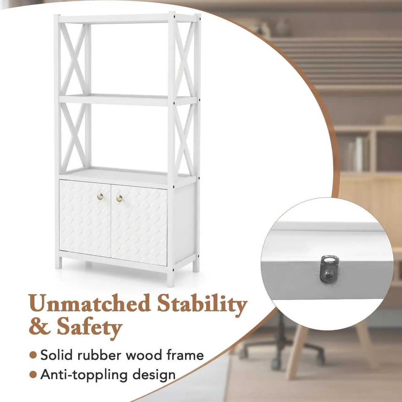 Alt view image 7 of 7 - SlickBlue Bathroom Storage Cabinet with Open Shelves and Double Doors