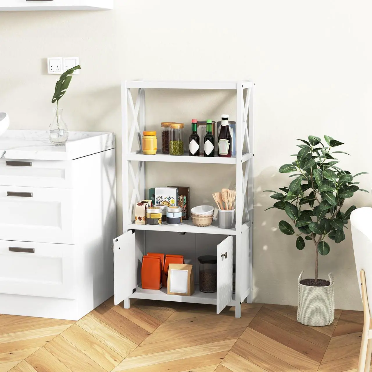 Alt view image 3 of 7 - SlickBlue Bathroom Storage Cabinet with Open Shelves and Double Doors