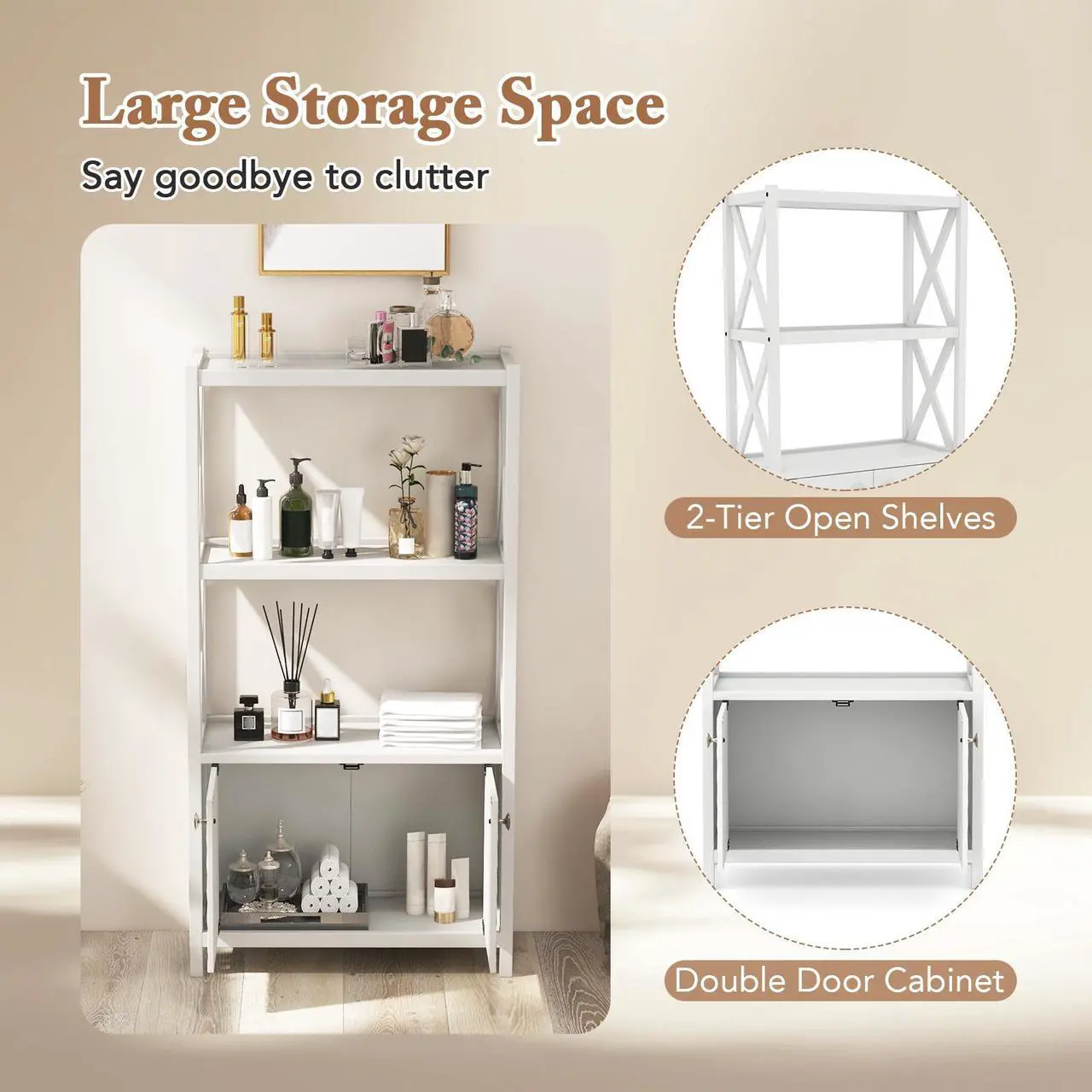 Alt view image 6 of 7 - SlickBlue Bathroom Storage Cabinet with Open Shelves and Double Doors