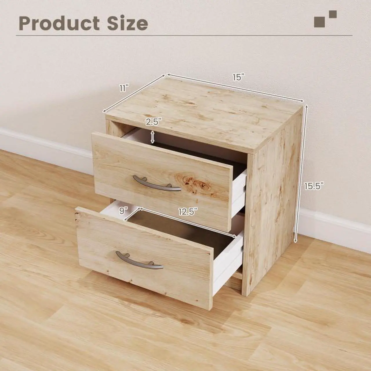 Alt view image 3 of 7 - SlickBlue 2 Drawer Nightstand with Storage for Living Room