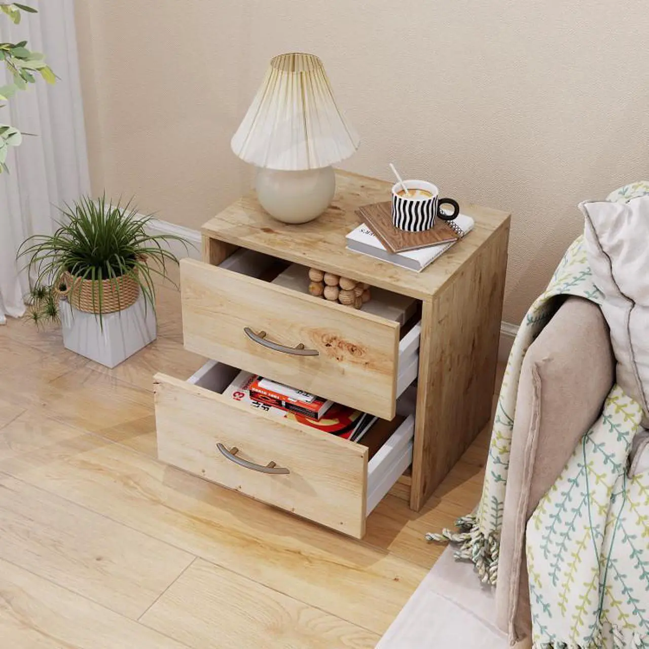 Alt view image 2 of 7 - SlickBlue 2 Drawer Nightstand with Storage for Living Room