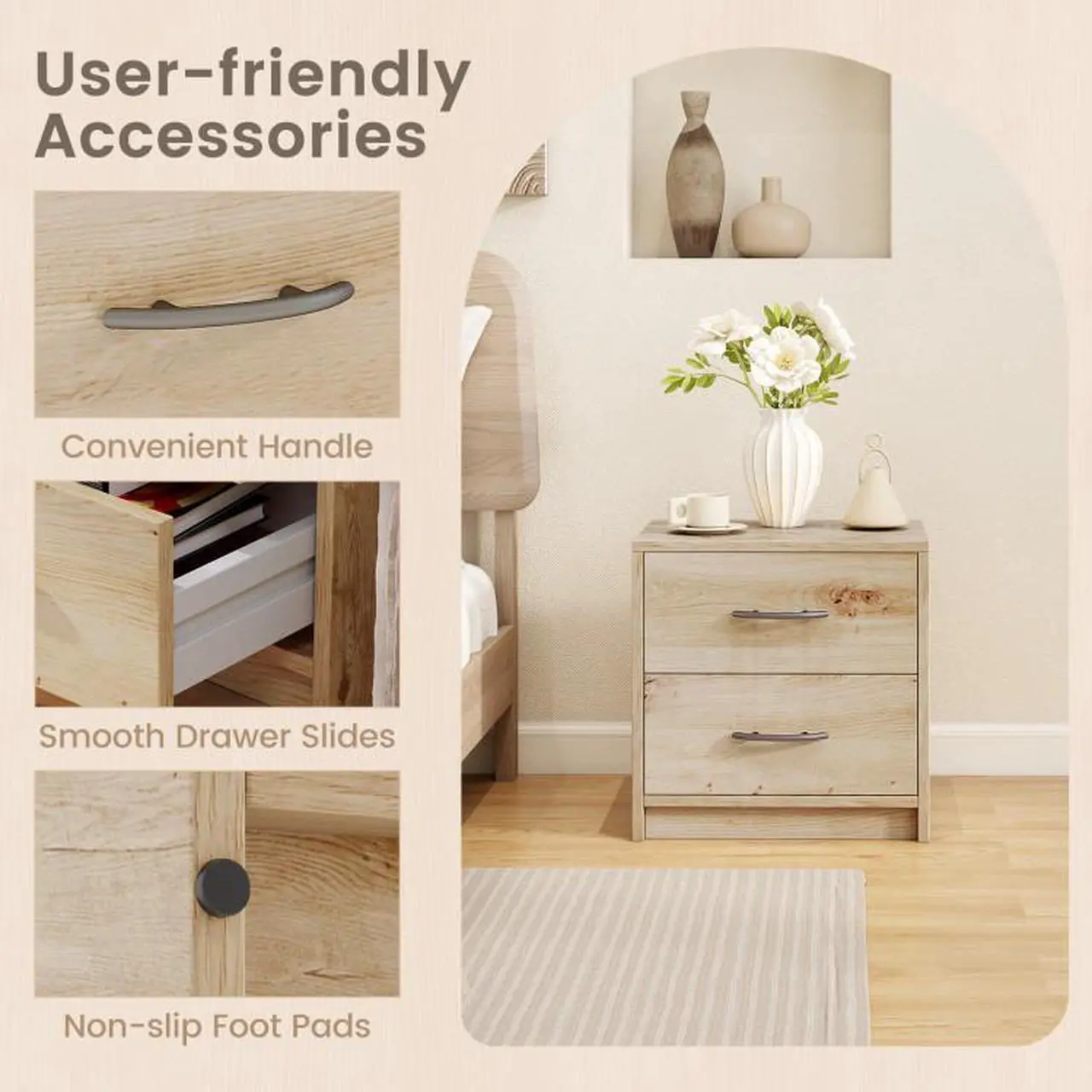 Alt view image 7 of 7 - SlickBlue 2 Drawer Nightstand with Storage for Living Room