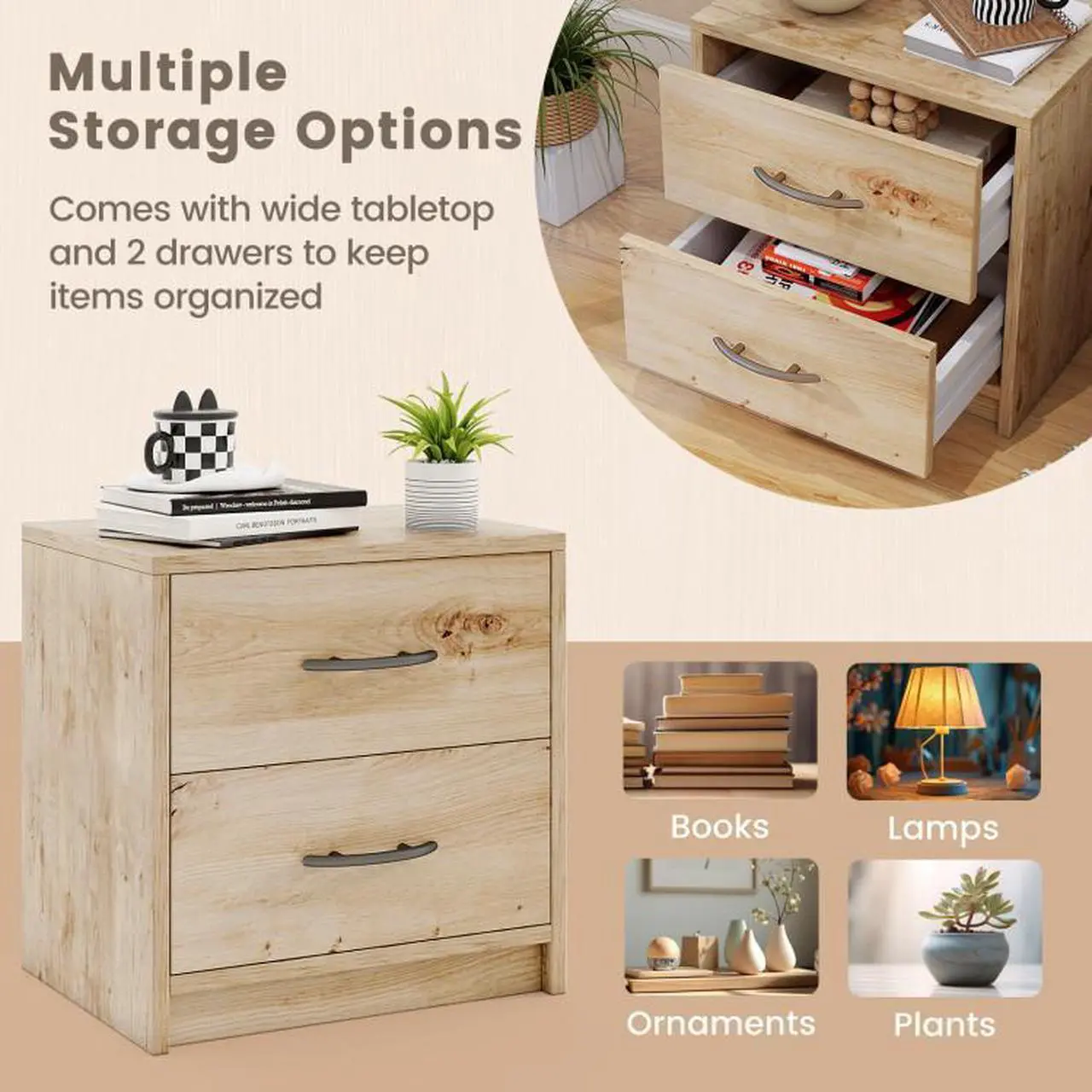 Alt view image 6 of 7 - SlickBlue 2 Drawer Nightstand with Storage for Living Room