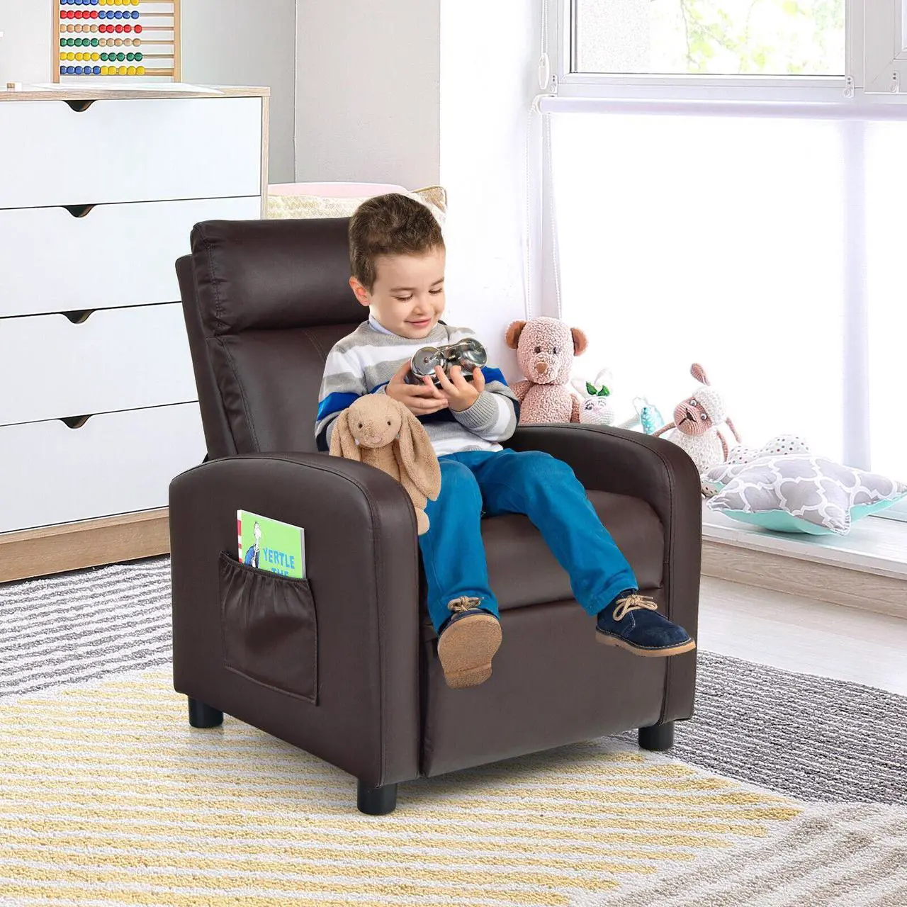 Alt view image 2 of 7 - SlickBlue Ergonomic PU Leather Kids Recliner Lounge Sofa for 3-12 Age Group