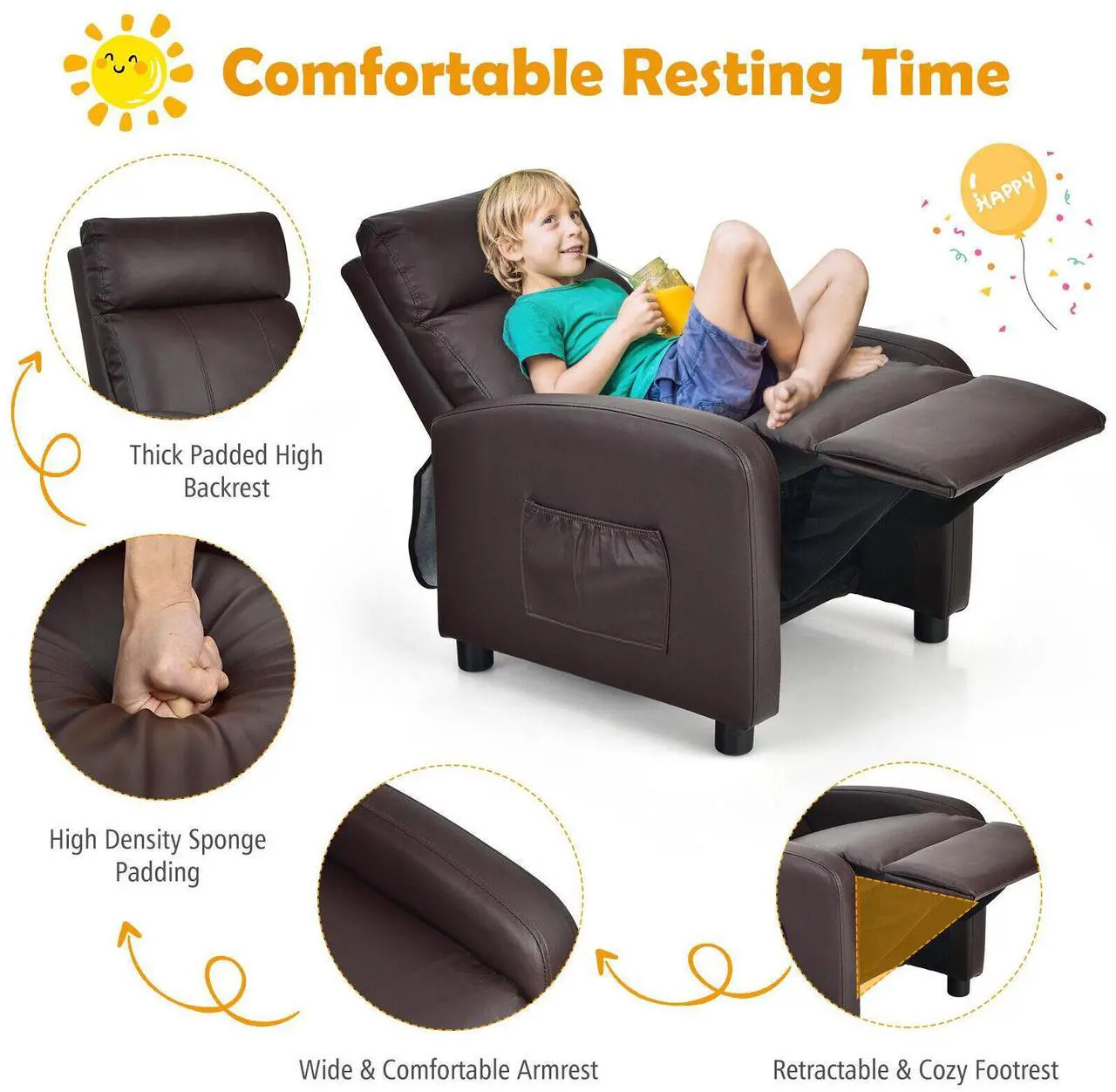 Alt view image 6 of 7 - SlickBlue Ergonomic PU Leather Kids Recliner Lounge Sofa for 3-12 Age Group