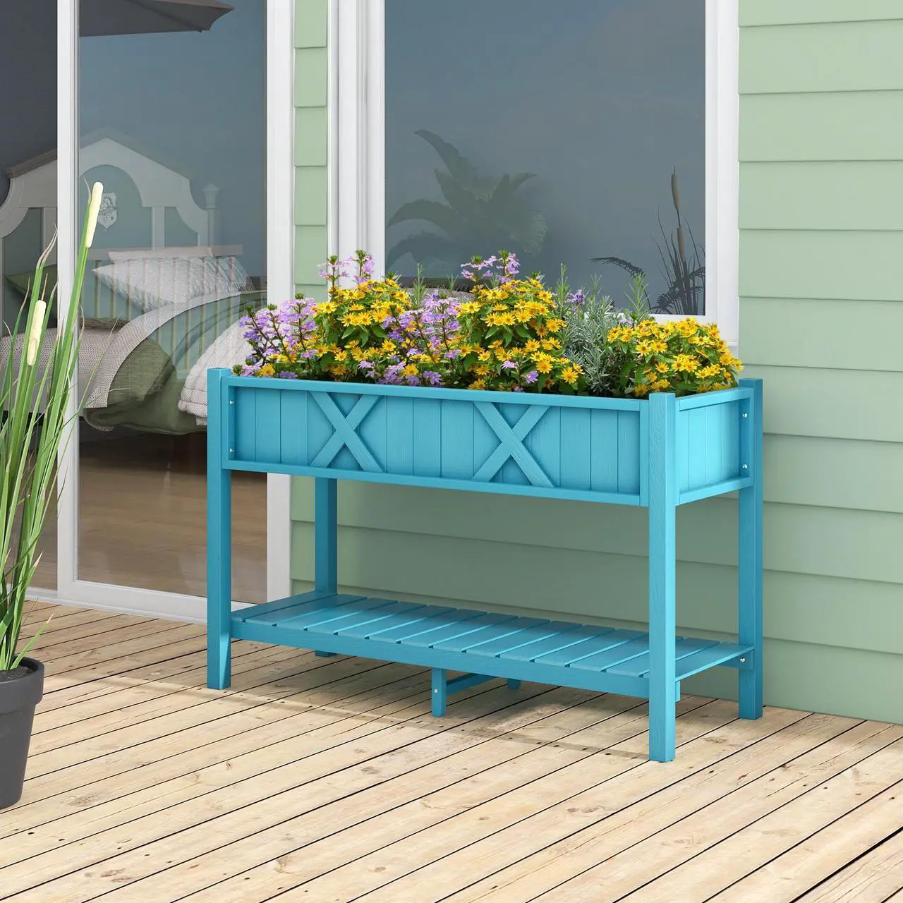 Alt view image 3 of 7 - SlickBlue Poly Wood Elevated Planter Box with Legs Storage Shelf Drainage Holes