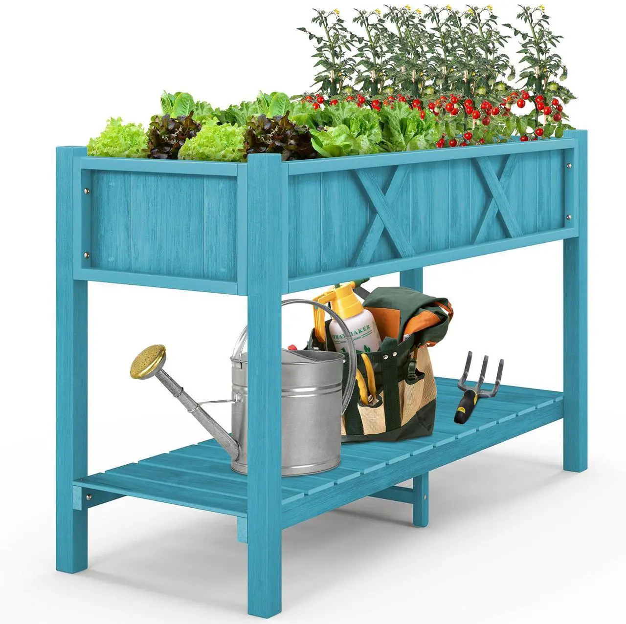 Alt view image 4 of 7 - SlickBlue Poly Wood Elevated Planter Box with Legs Storage Shelf Drainage Holes