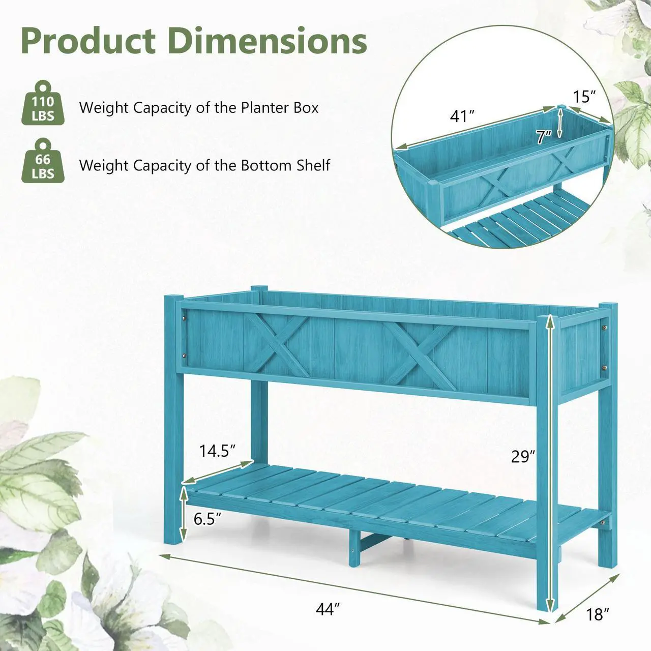 Alt view image 5 of 7 - SlickBlue Poly Wood Elevated Planter Box with Legs Storage Shelf Drainage Holes