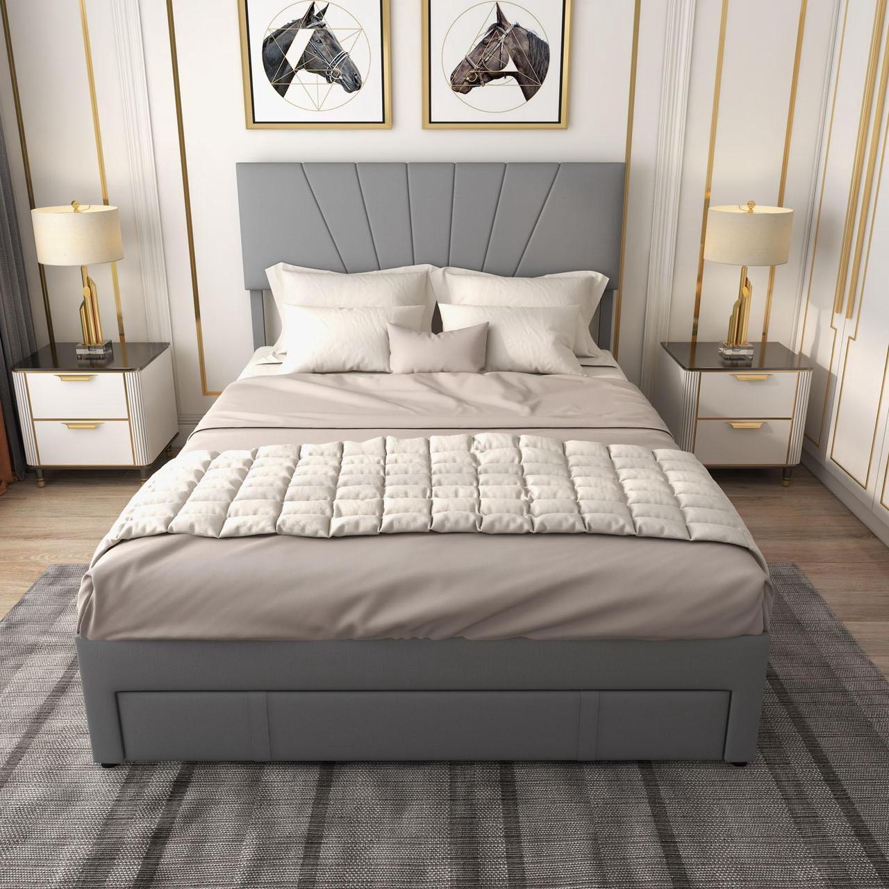Alt view image 2 of 7 - SlickBlue Upholstered Bed Frame with Drawer and Adjustable Headboard-Queen Size