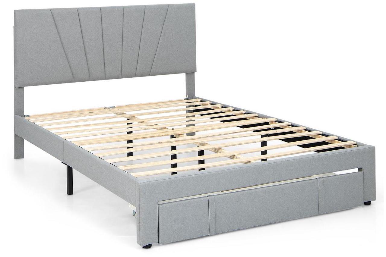 Main image of SlickBlue Upholstered Bed Frame with Drawer and Adjustable Headboard-Queen Size