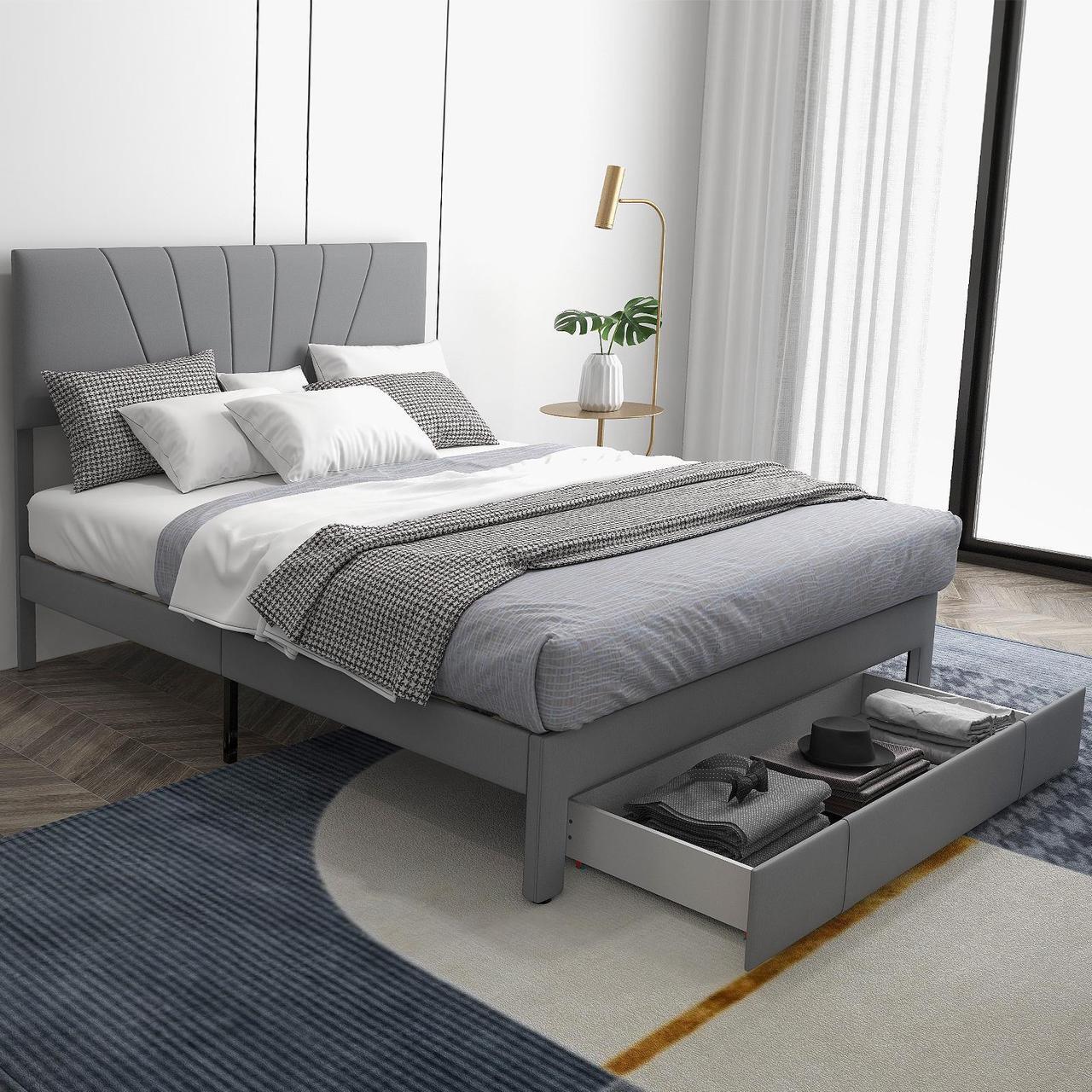 Alt view image 6 of 7 - SlickBlue Upholstered Bed Frame with Drawer and Adjustable Headboard-Queen Size