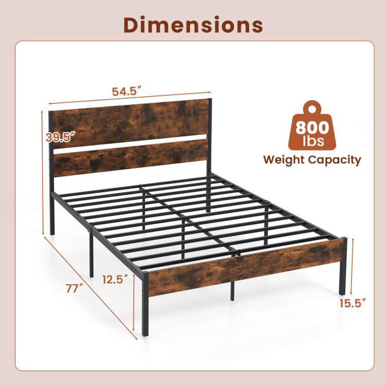 Alt view image 4 of 7 - SlickBlue Metal Bed Frame with Wooden Headboard and Footboard-Full Size