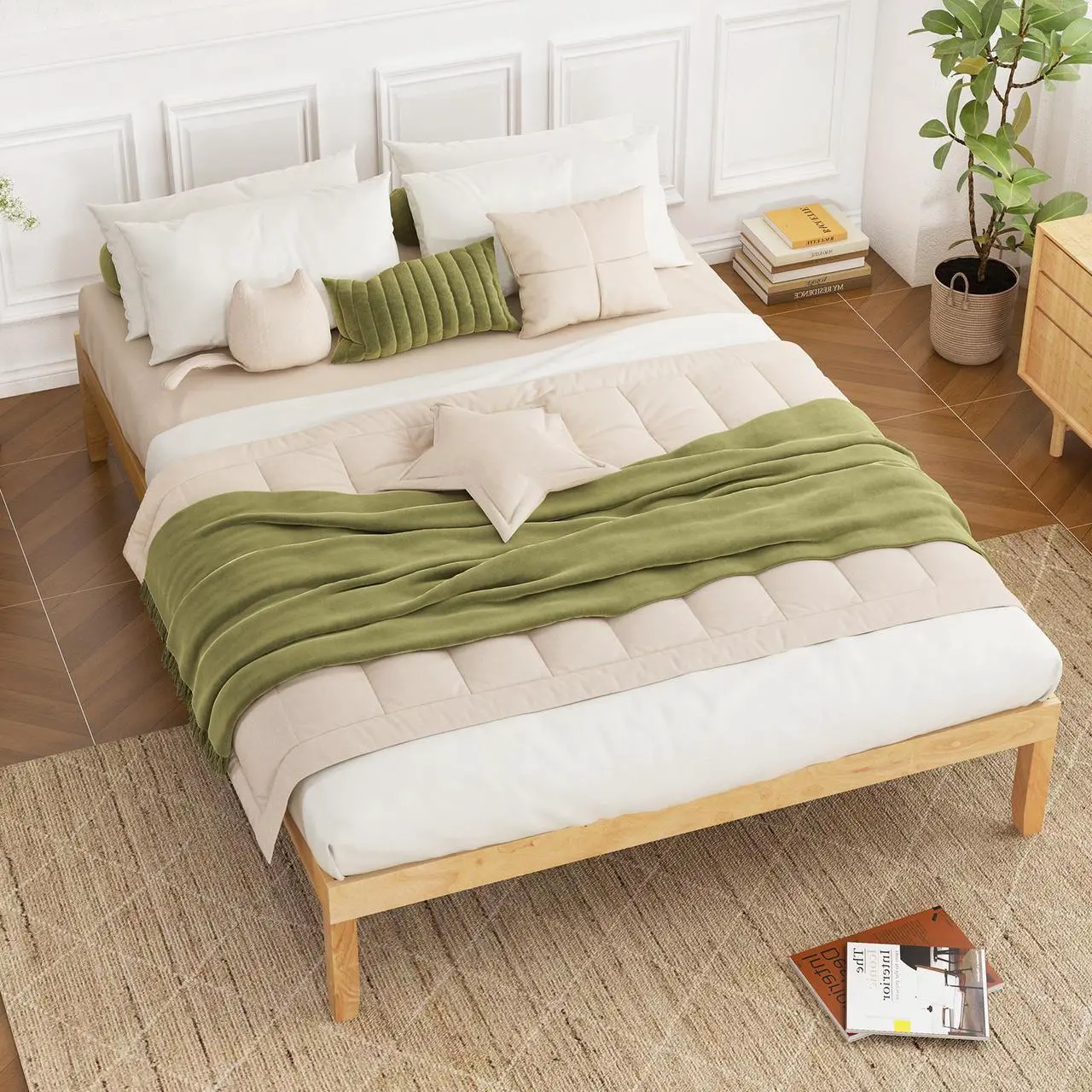 Alt view image 3 of 7 - SlickBlue Queen Size Wood Bed Frame with Wooden Slats Support and Rubber Wood Legs