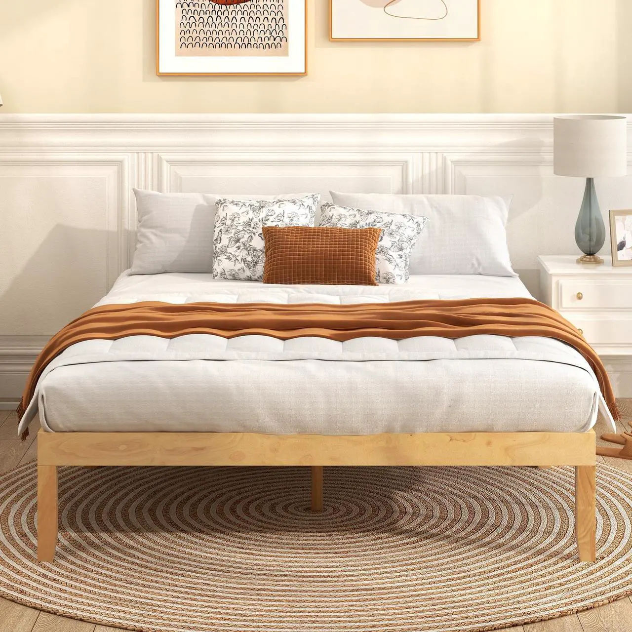 Alt view image 5 of 7 - SlickBlue Queen Size Wood Bed Frame with Wooden Slats Support and Rubber Wood Legs