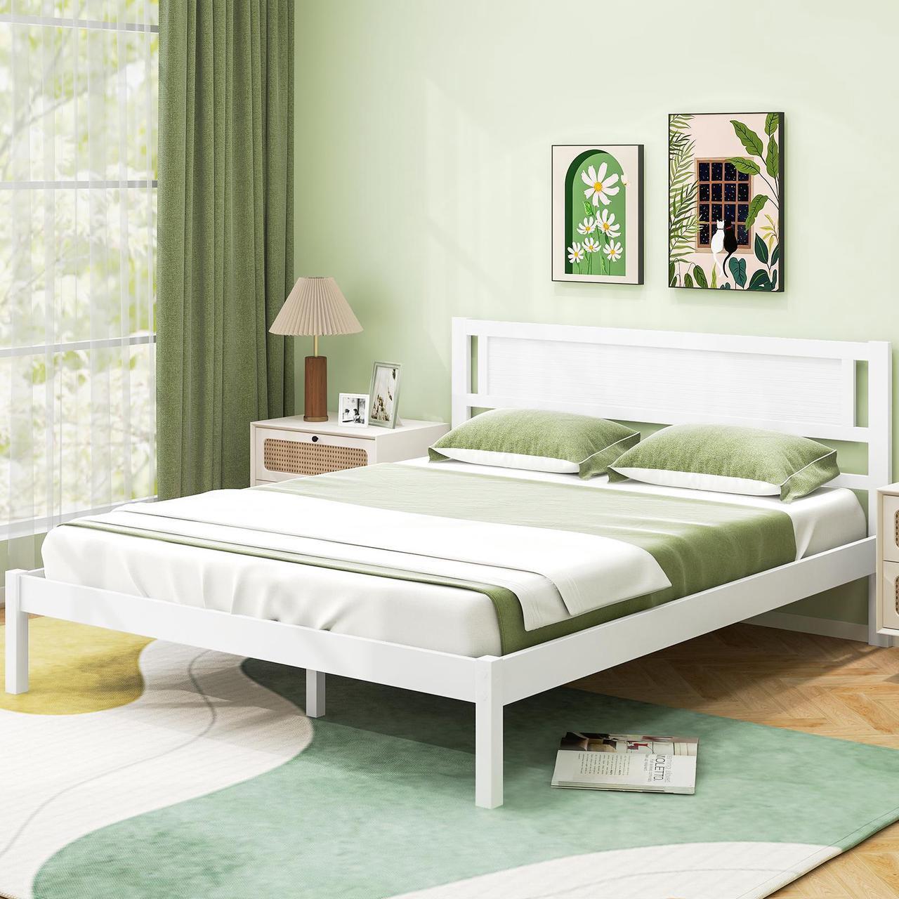 Alt view image 2 of 7 - SlickBlue Wood Bed Frame with Headboard and Wooden Slats Support-Queen