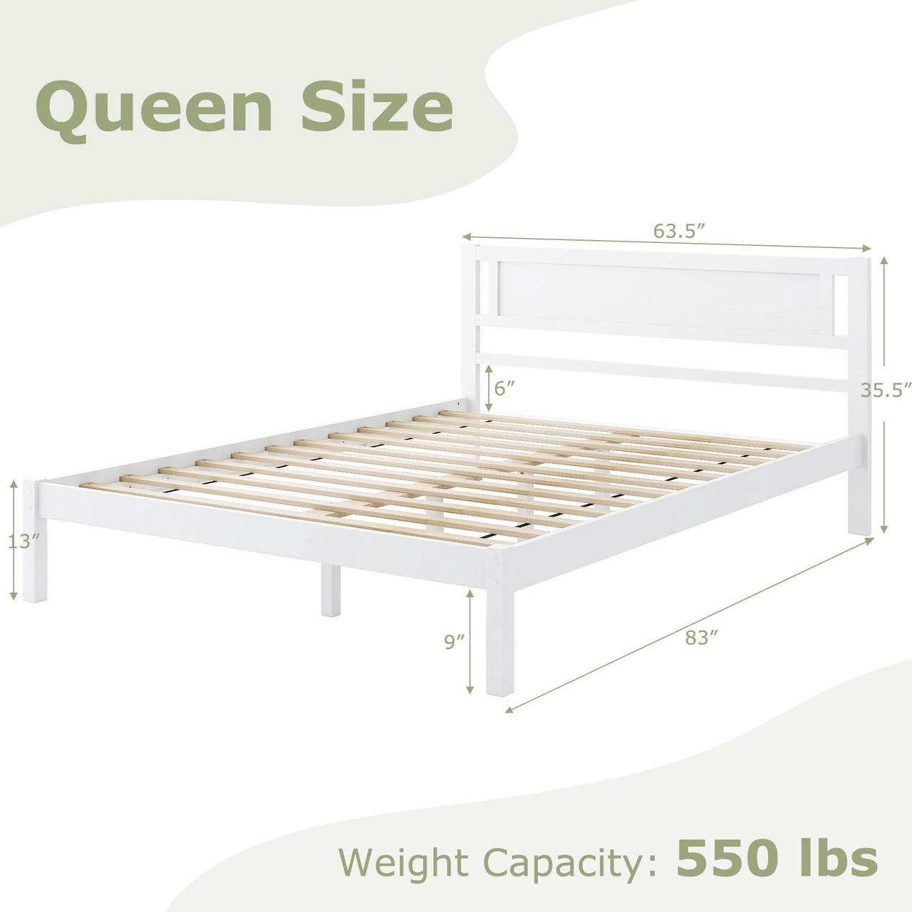 Alt view image 5 of 7 - SlickBlue Wood Bed Frame with Headboard and Wooden Slats Support-Queen