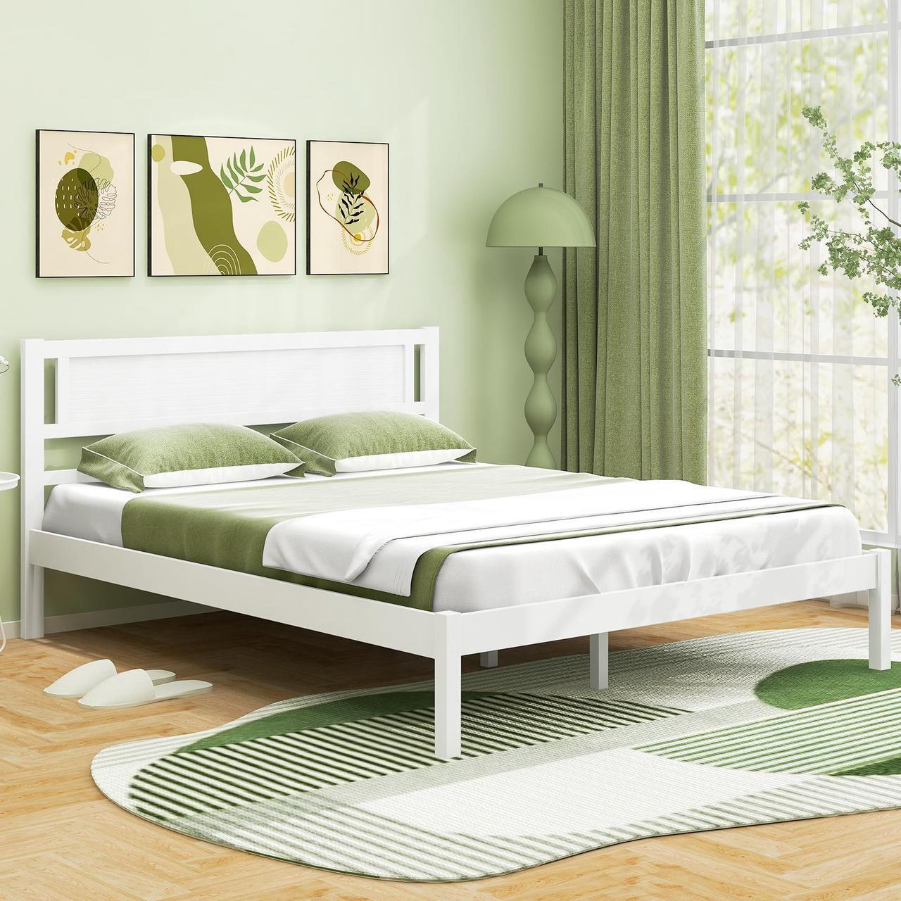 Alt view image 6 of 7 - SlickBlue Wood Bed Frame with Headboard and Wooden Slats Support-Queen