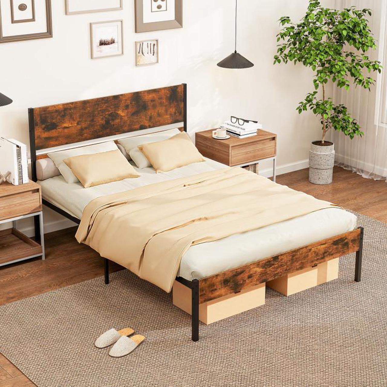 Alt view image 2 of 7 - SlickBlue Metal Bed Frame with Wooden Headboard and Footboard-Full Size