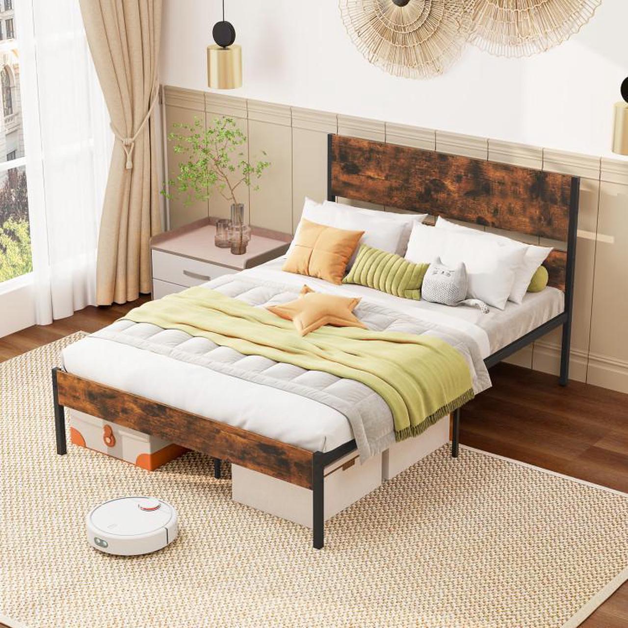 Alt view image 3 of 7 - SlickBlue Metal Bed Frame with Wooden Headboard and Footboard-Full Size