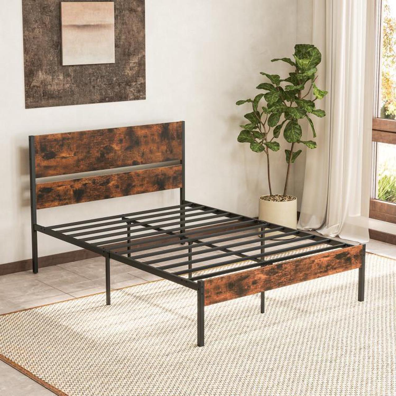 Alt view image 5 of 7 - SlickBlue Metal Bed Frame with Wooden Headboard and Footboard-Full Size