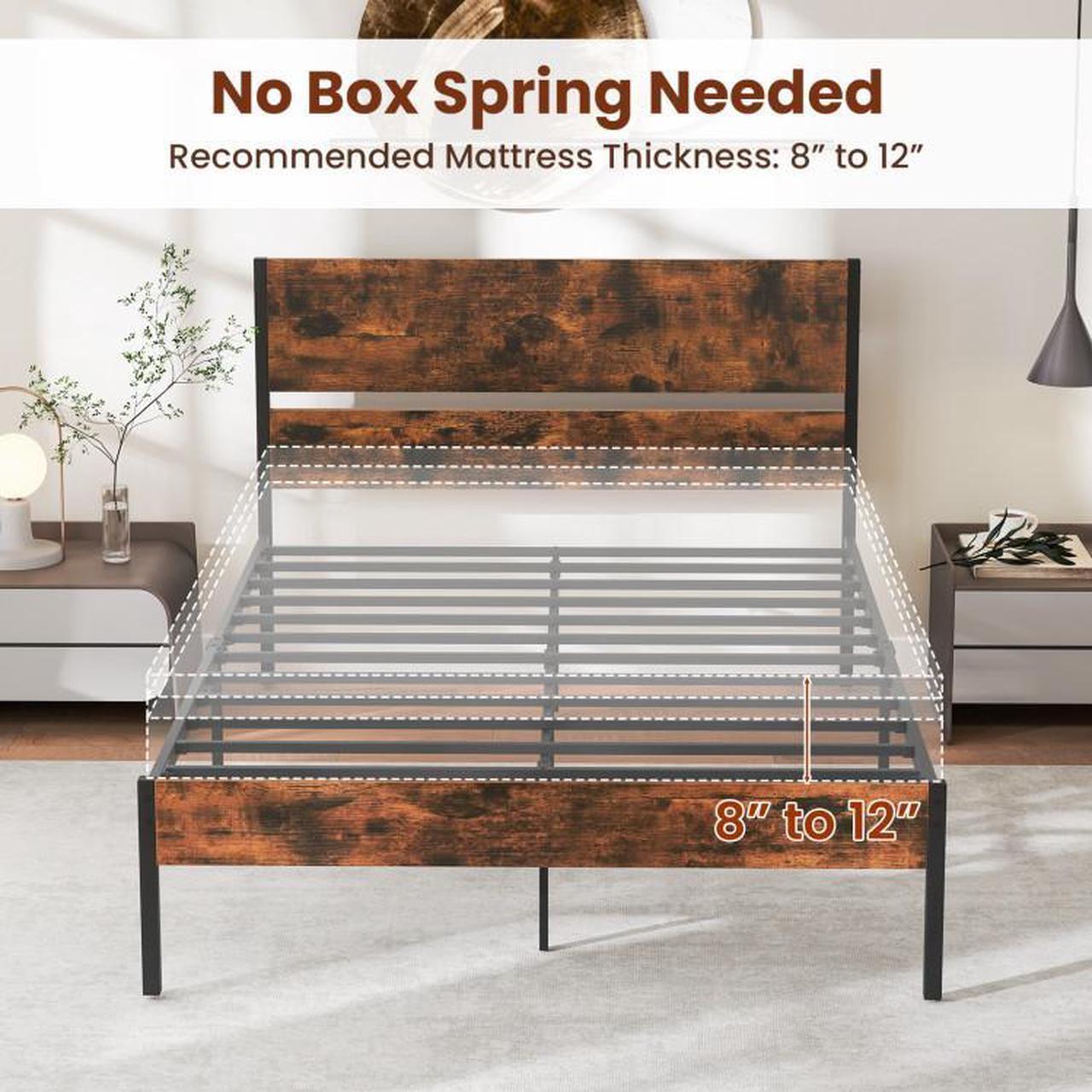 Alt view image 6 of 7 - SlickBlue Metal Bed Frame with Wooden Headboard and Footboard-Full Size
